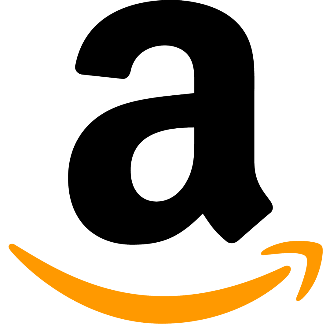 An image of a black and yellow logo for amazon